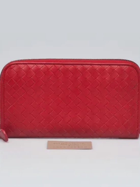 Bottega Veneta Handbags - Bottega Veneta Red Leather Zip Wallet